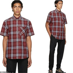BURBERRY Red Poplin Check Short Sleeve Shirt Sz XS